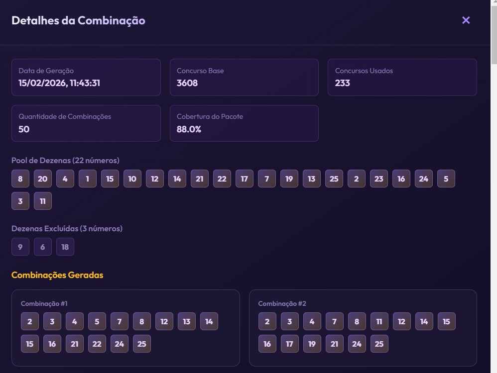 Detalhes da Combinação